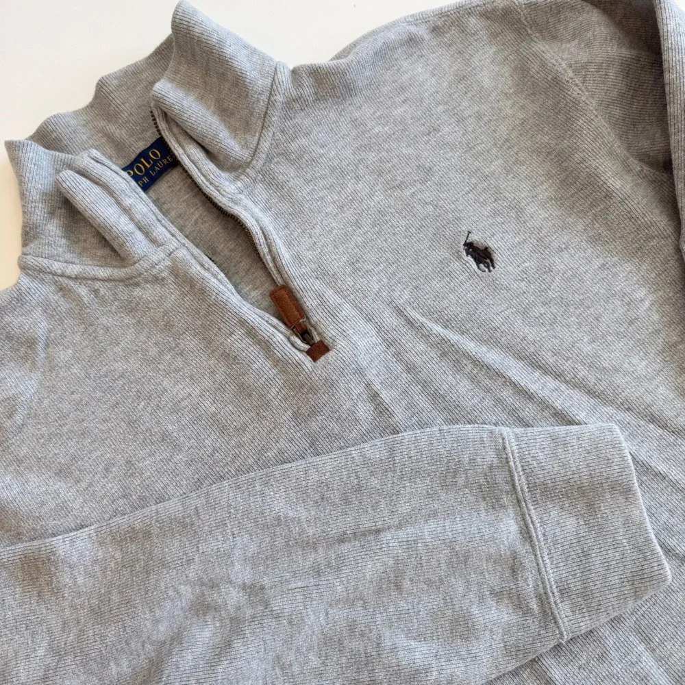 Polo Ralph Lauren Mens Heather Grey 100% Cotton Ribbed Quarter Zip Sweater XL